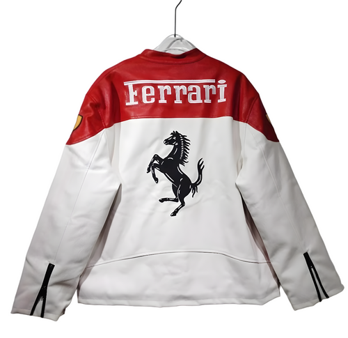Chaqueta de Cuero Ferrari F1 - Edición Blanco y Rojo