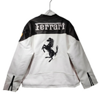 Chaqueta de Cuero Ferrari F1 - Edición Blanco y Negro
