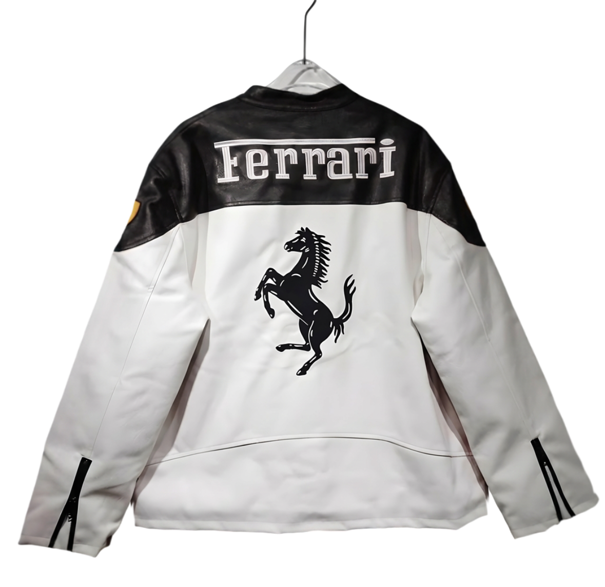 Chaqueta de Cuero Ferrari F1 - Edición Blanco y Negro