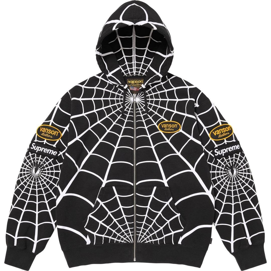 Supreme x Vanson Leathers Spider-Man Web Zip Up Hoodie