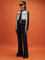 Chaqueta de Cuero Racing McLaren Estilo Vintage - Blanco y Naranja