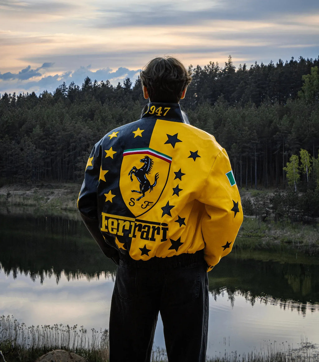 Chaqueta de Cuero estilo Bomber Ferrari Racing - Edición Enzo Ferrari