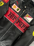 Chaqueta de Cuero Ferrari F1 Clásica - Negro y Rojo