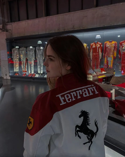 Chaqueta de Cuero Ferrari F1 - Edición Blanco y Rojo