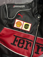 Chaqueta de Cuero Ferrari F1 Clásica - Negro y Rojo