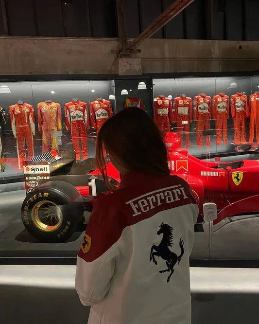 Chaqueta de Cuero Ferrari F1 - Edición Blanco y Rojo