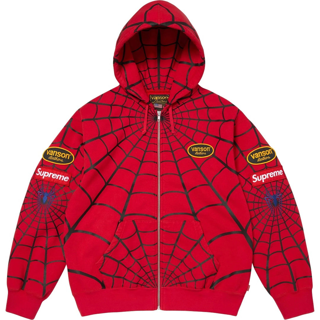 Supreme x Vanson Leathers Spider-Man Web Zip Up Hoodie