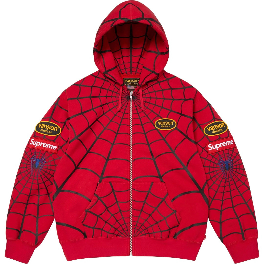 Supreme x Vanson Leathers Spider-Man Web Zip Up Hoodie