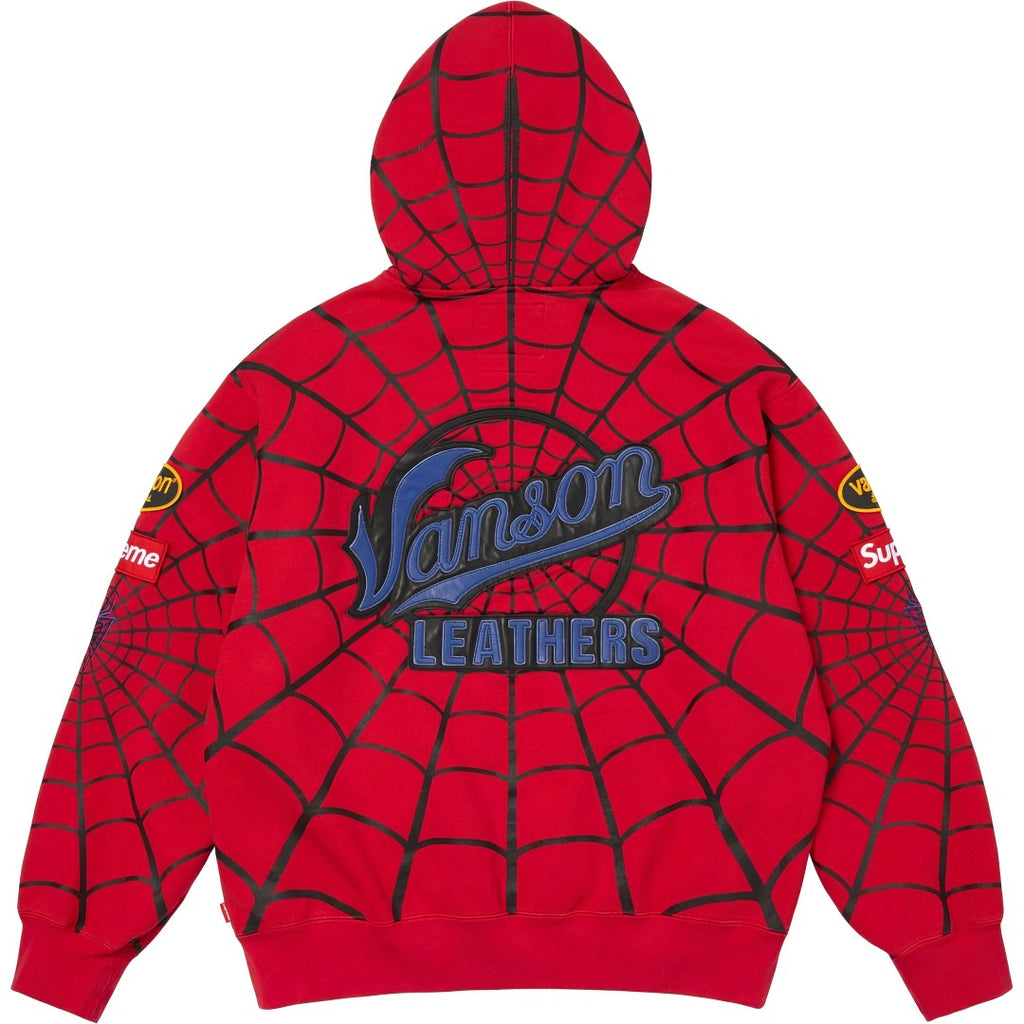 Supreme x Vanson Leathers Spider-Man Web Zip Up Hoodie
