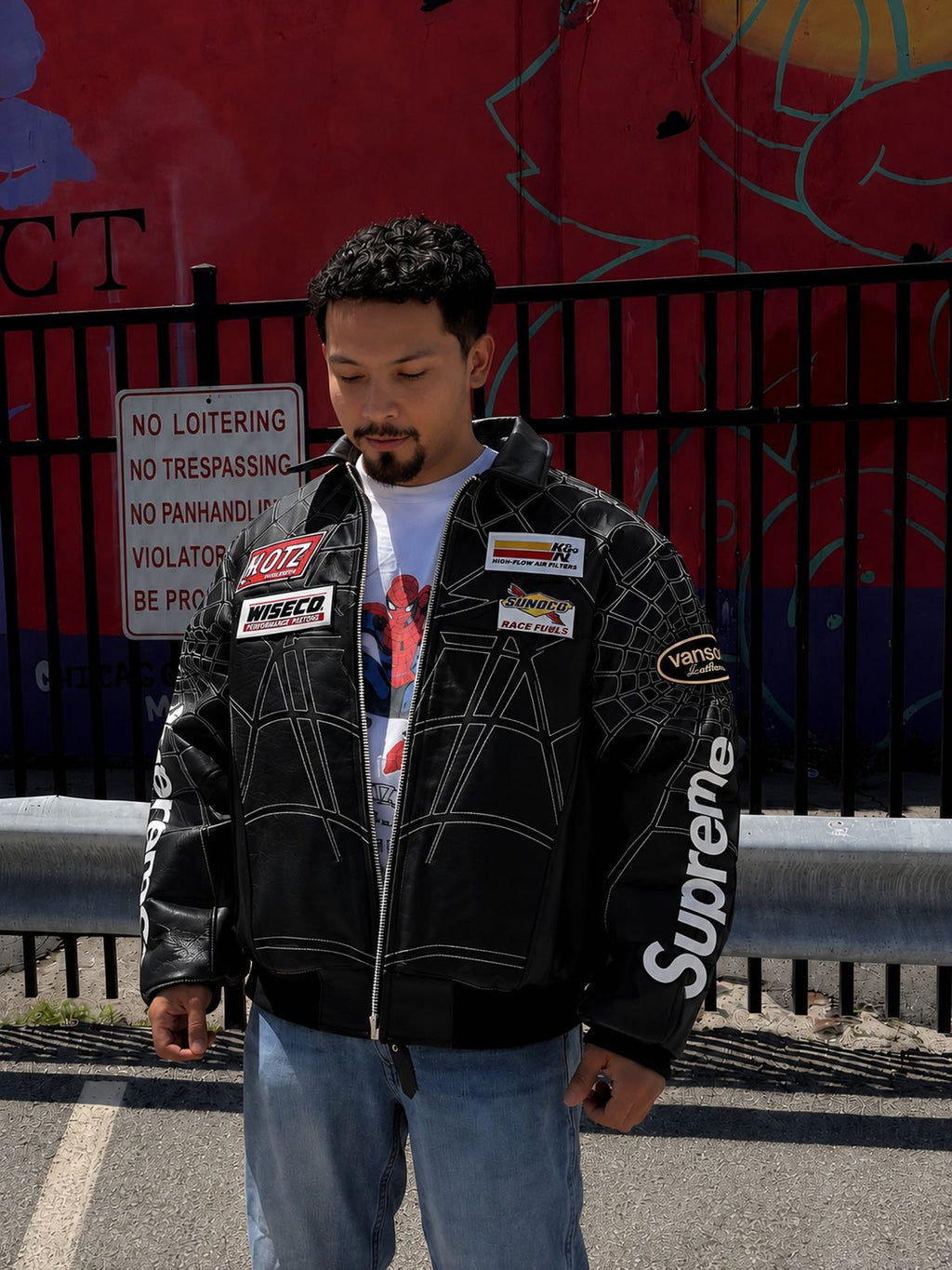 Supreme x Spider Man Leather Jacket 2026 – Negro y Blanco
