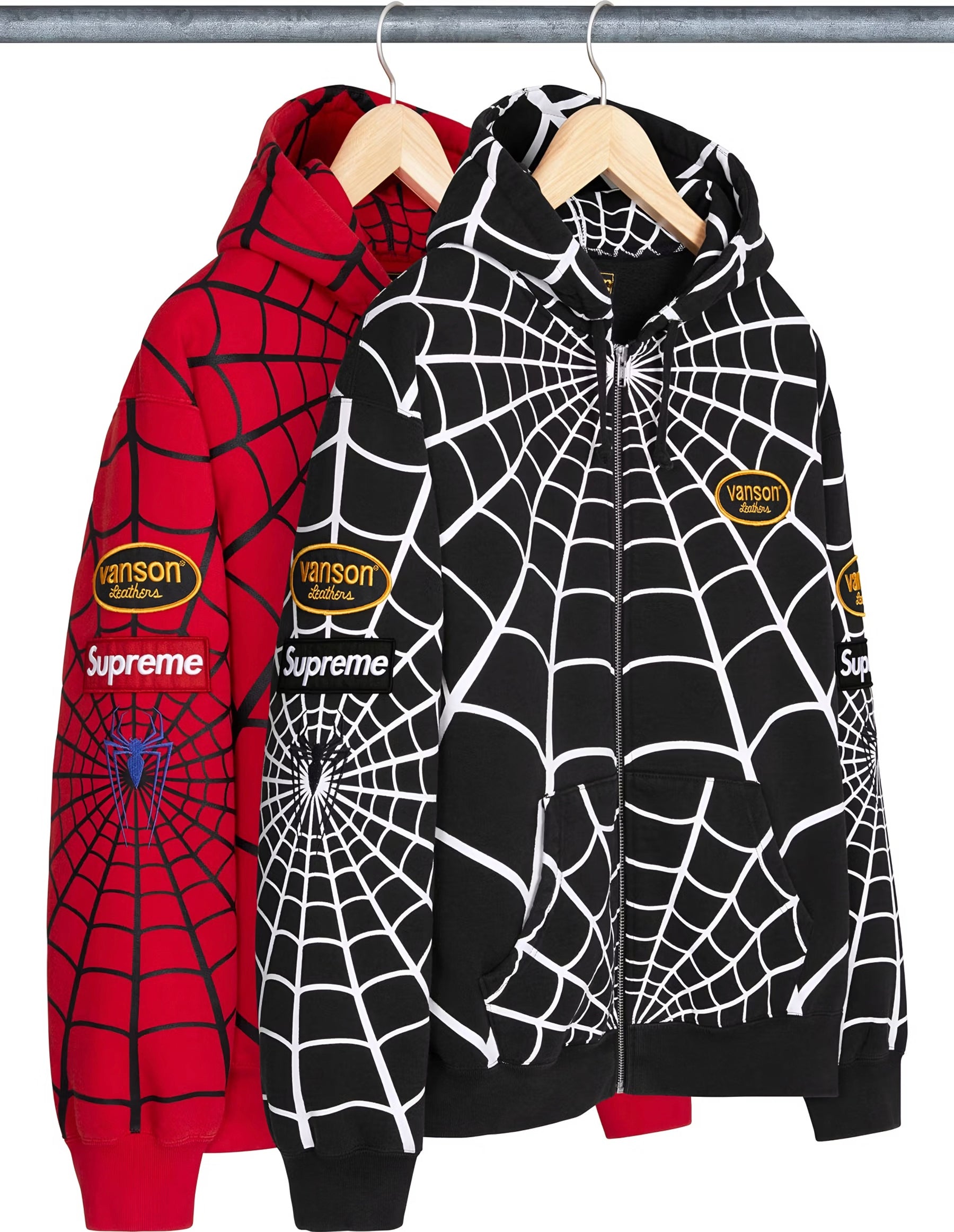Supreme x Vanson Leathers Spider-Man Web Zip Up Hoodie